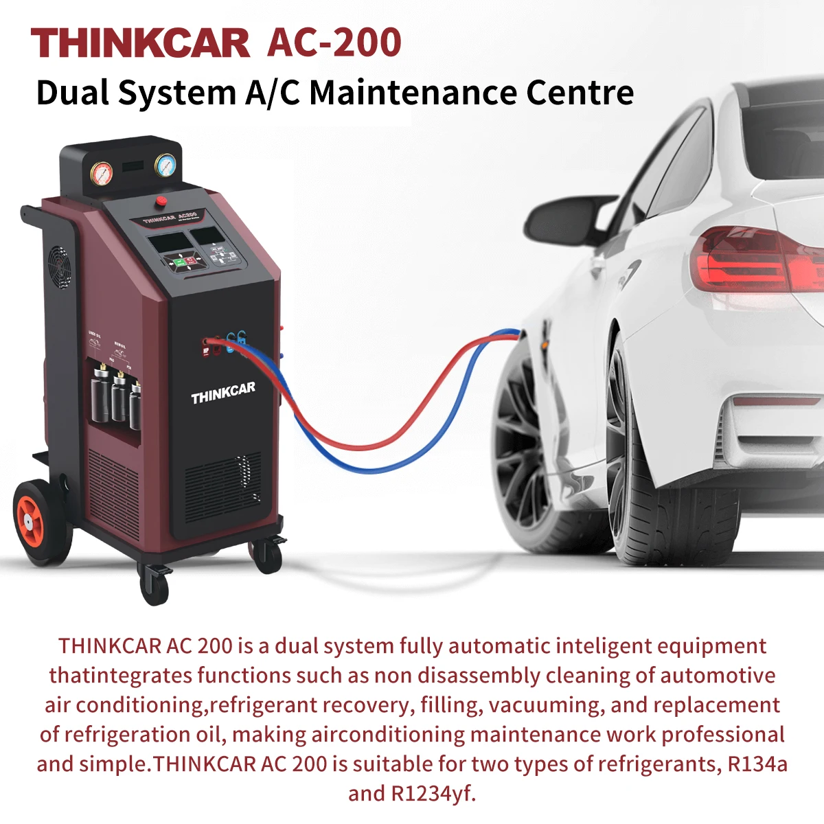 Automotive Air Conditioning Refrigerant Recovery and Charging Machine R134a R1234yf Dual System AC Flush Machine THINKCAR AC200