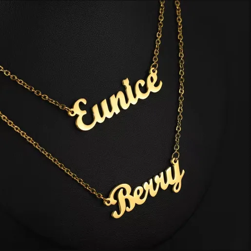 Custom Stainless Steel Jewelry 18K Gold Multiple Letters Initial Engraved Chain with Names