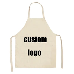 Custom Design Print Logo Christmas Halloween Beige Full Printing Long Chef Cooking Kitchen Bib Cotton Line Apron with Pockets