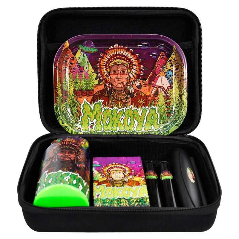 
Smoking Gift Set Portable Stash Box Weed with Grinder Weed Tray Set Customize Metal Herb Tobacco Cigarette Rolling Tray Set 