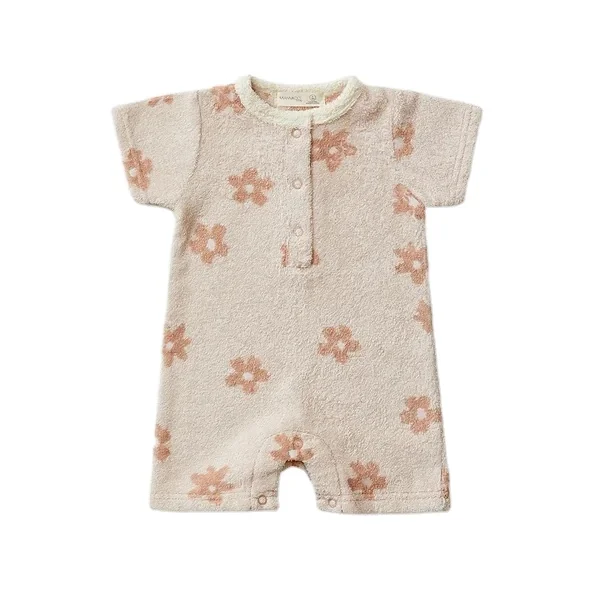 Custom Terry Toweling Patterns Ocean Daisy Short Sleeve Boys Baby Short Rompers