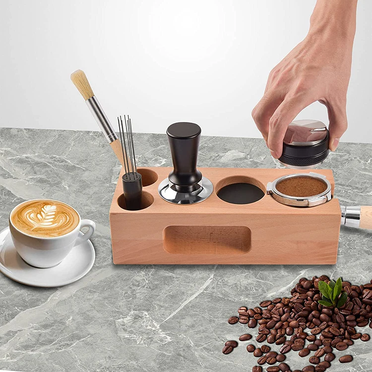 Espresso Accessories EWDT Tool Espresso Distribution Tools Wooden Holder Custom Wood Products Coffee Tamper Station PS Brown 71g