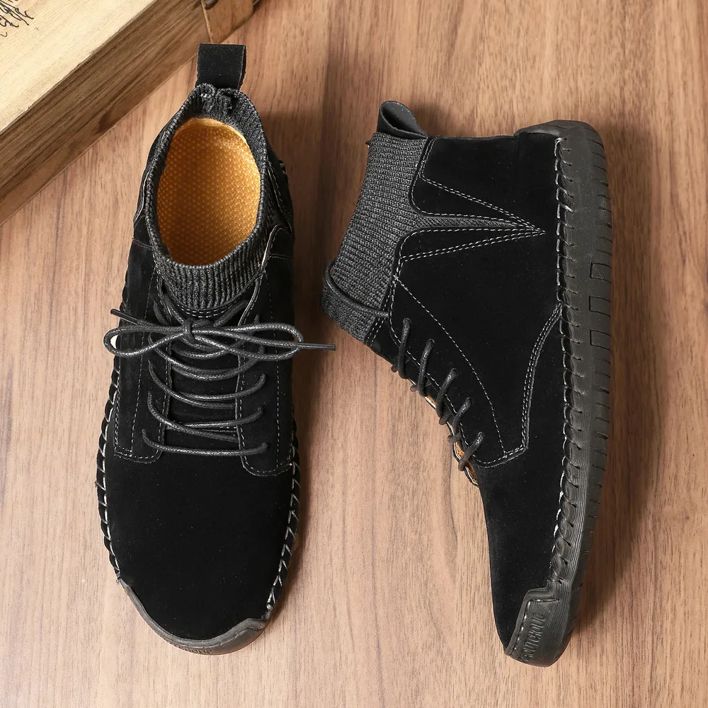 Non-slip Rubber Sole Outdoor Winter Boots Men Leather Casual Shoes Fashion Ankle Boots Unisex