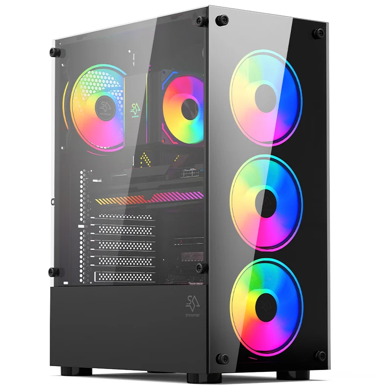 SNOWMAN Factory OEM High Quality Tempered Glass Computer Case Gaming Mid Tower PC Case Desktop Computer Casing for PC gaming