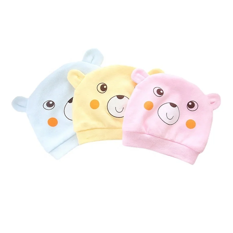 Korean Customized Logo Cartoon Bear Baby Caps Newborn Ear Caps Baby Double Layer Hat For Baby