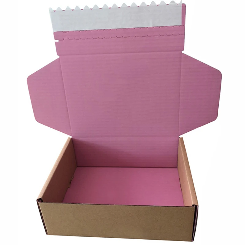 Personalized Self Adhesive Shipping Package Mailing Corrugated Mailer Pink Package Mailing  Zipper Box Kraft For Small Business