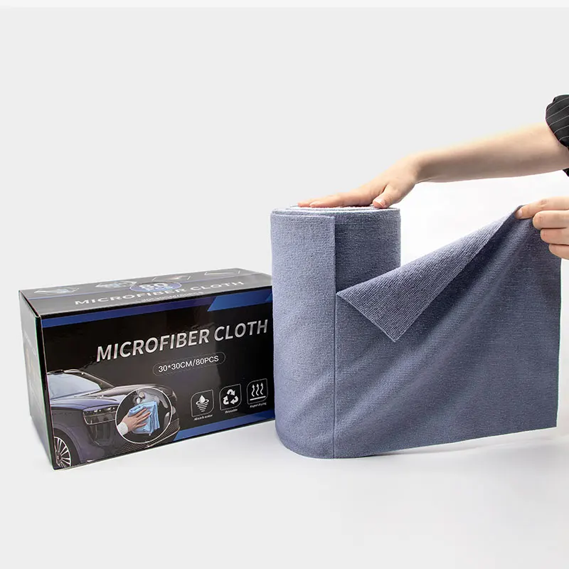 Custom Supermarket 80Pcs Strong Absorbent Car Microfiber Cleaning Cloth Reusable Microfiber Car Wash Towels Dispenser Box