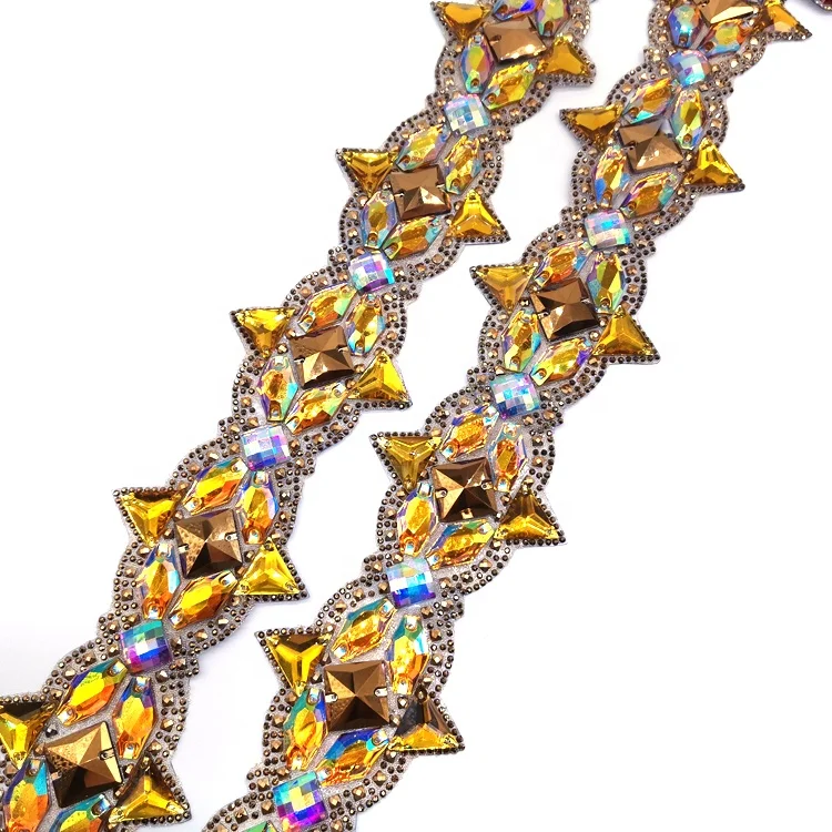 Many Stock AB Mix Colors Resin Gems Yellow Iron On Trim Designs Hot Fix Rhinestone Trimming Carnival Dress Accessories