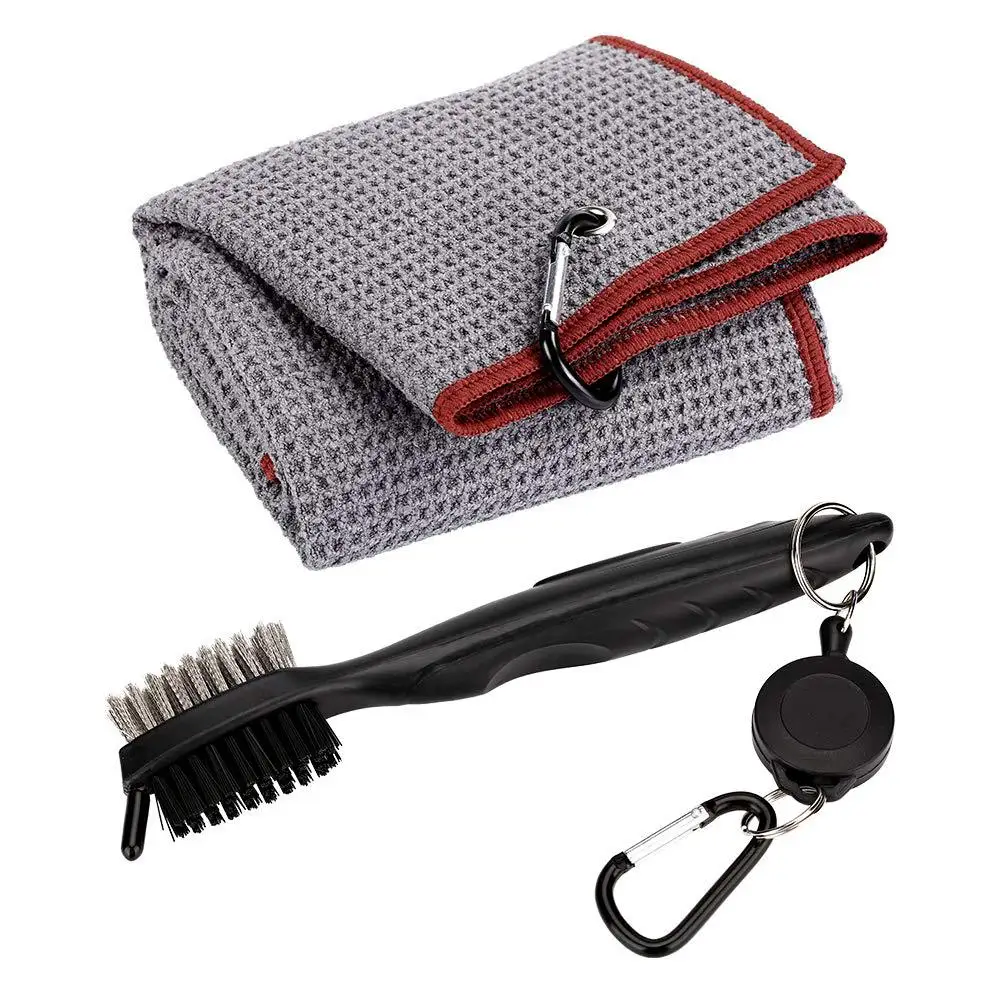 Microfiber Waffle Golf Towel And Golf Cleaning Kit Gift Set With Golf Brush Club Sharpener tool