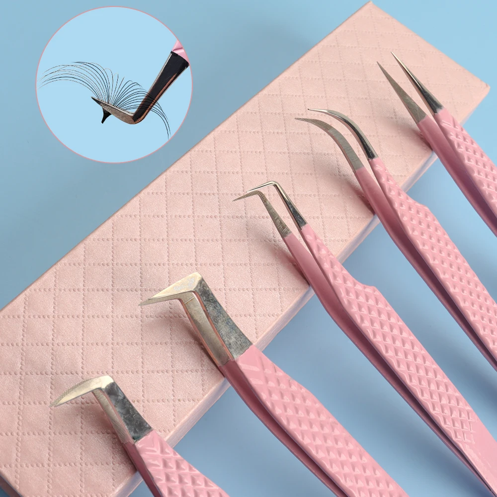Eyelash Extension Tweezers Fiber Tip False Eyelash Applicator Tool Stainless Steel Isolation Pink Fiber Tip Tweezers