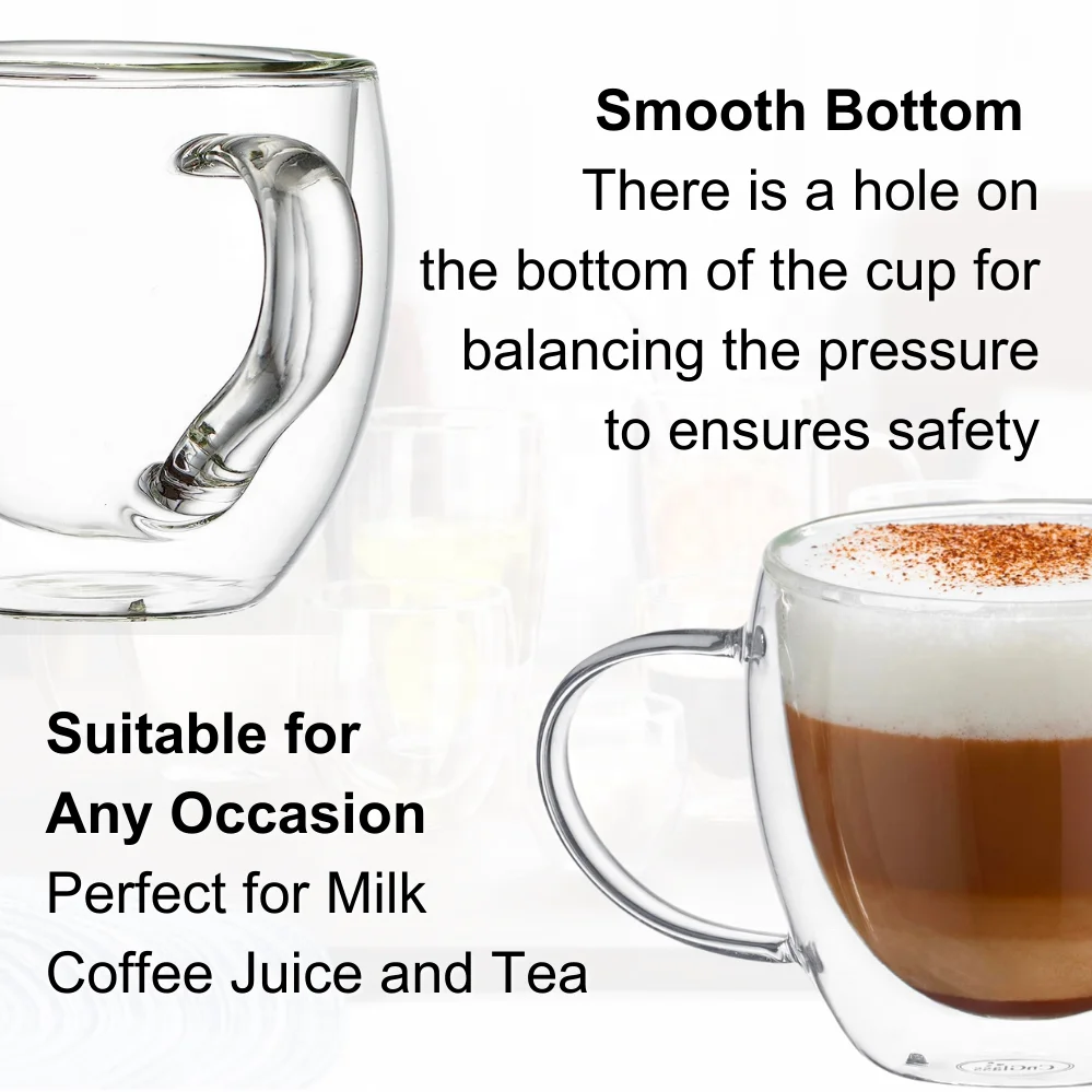 Customizable 350ml Insulated Espresso French Coffee Glasses Double-Wall Glass Tea Cups with Handle Personalized Logo Mugs