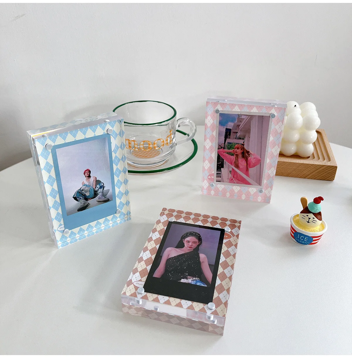 Магнитная голографическая клетчатая мини-рамка Kpop с узором в клетку K-pop instax акриловая фоторамка для фотографий для коллекции фотоальбомов