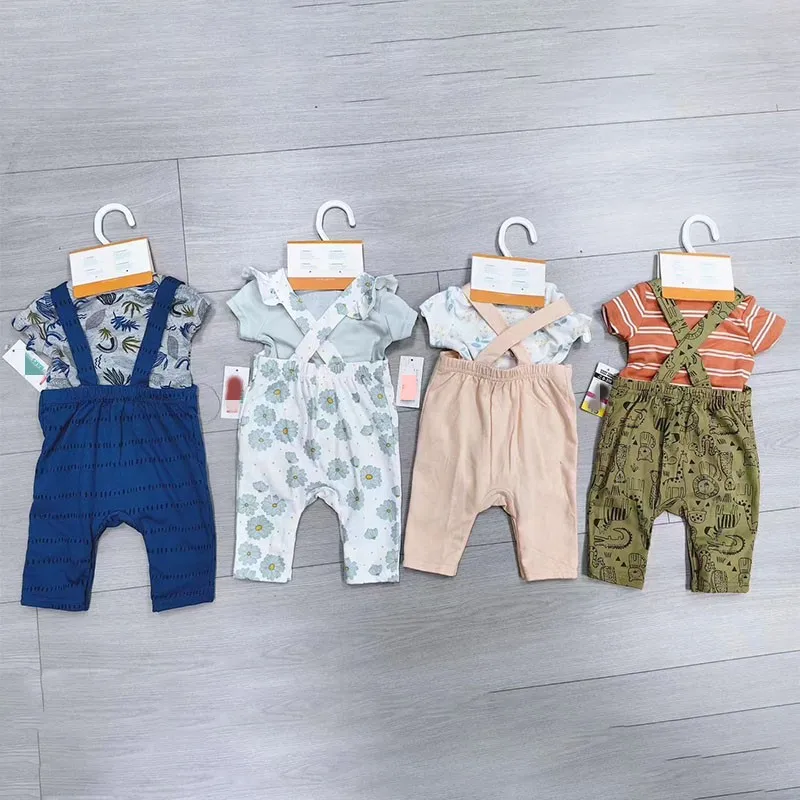 Children Summer Style Short Sleeve Suspender Romper Socks 3 Pcs Set Hot Sale 0-18months Toddler Kids 3 In 1 Clothes Set