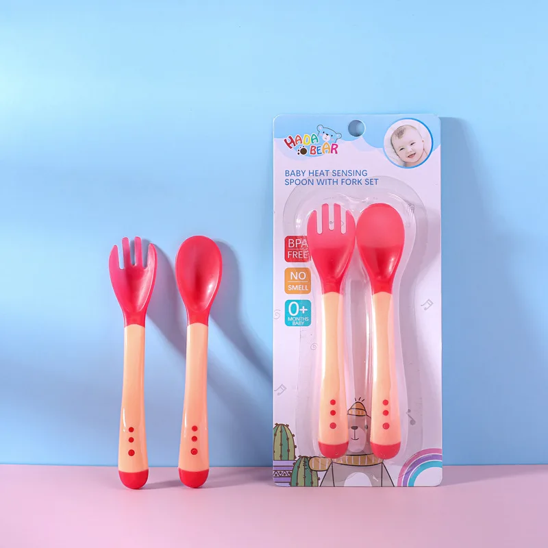 Temperature Color Changing Plastic Spoons Fork Soft Head Baby Feeding Soup Spoon Temperature Sensor Spoon For Babies