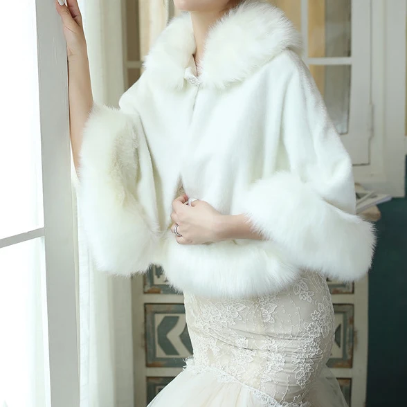 Новая стильная женская накидка Jtfur, зимнее теплое свадебное платье, меховая шаль для невесты