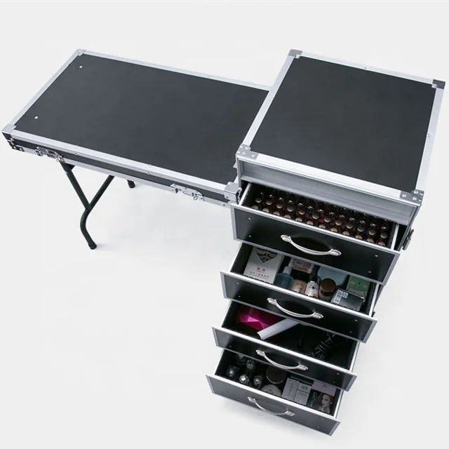 Heavy Duty Aluminum Black Aluminium Flight Case for Makeup With Four Drawers Detachable Doors OEM Customization Supported