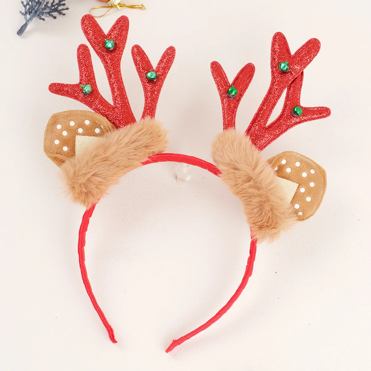 Glitter Elk Horn Hairband with Small Bell for Women Girls Hair Decoration Christmas Antlers Headband