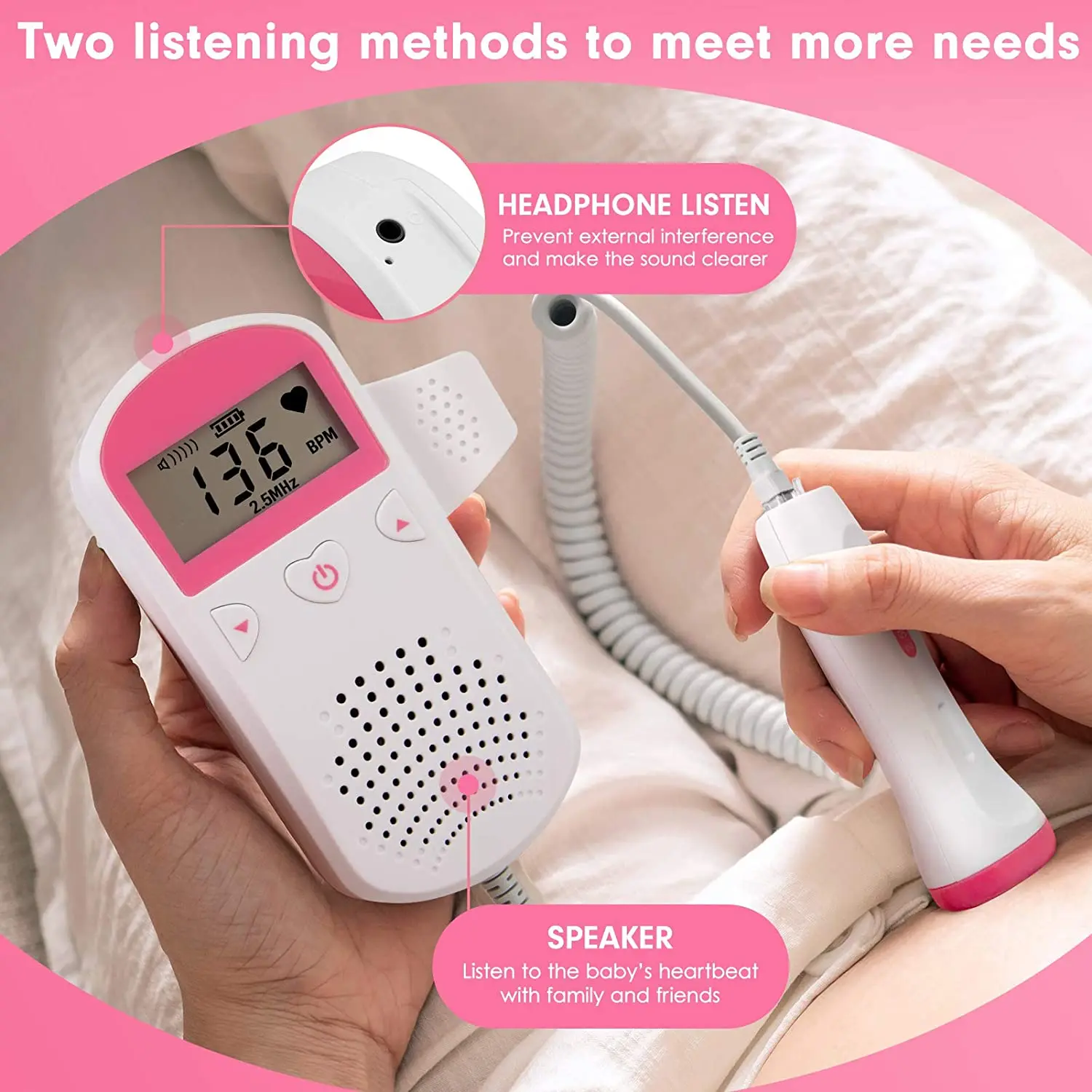 Portable 3 MHz Ultrasonic Heartbeat Detector Monitor Home Pregnancy Pregnant Fetal Heartbeat Doppler