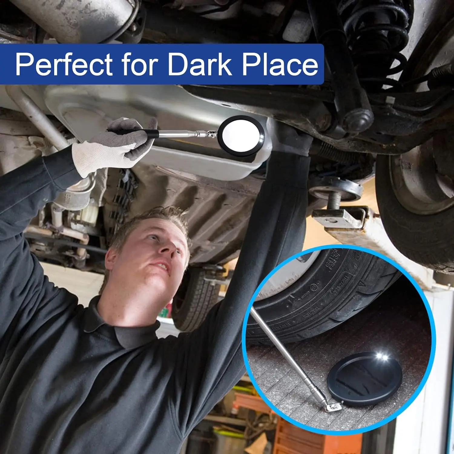 Round mechanics extendable Mirror on a stick telescopic home Inspection mirror Tool with bright led lights