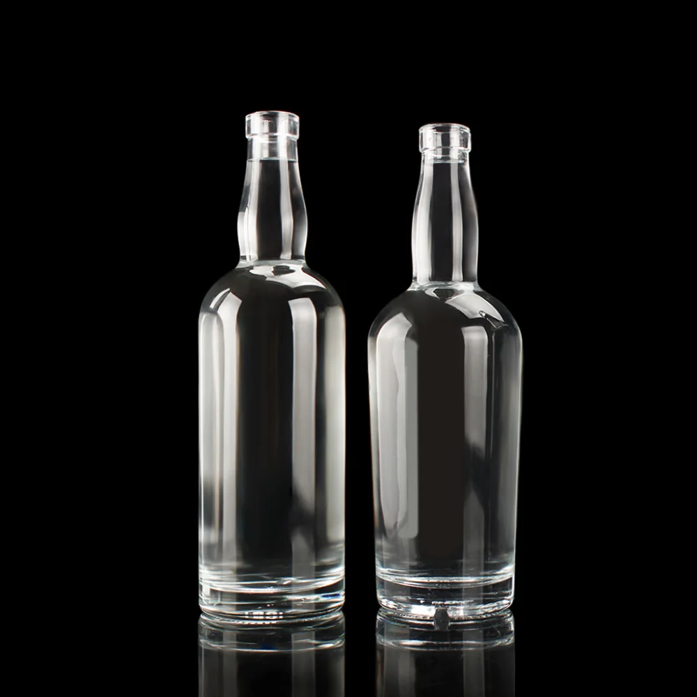 Customized logo printing round shape clear extra flint 750 ml spirits tequila vodka brandy rum gin liquor whisky glass bottle