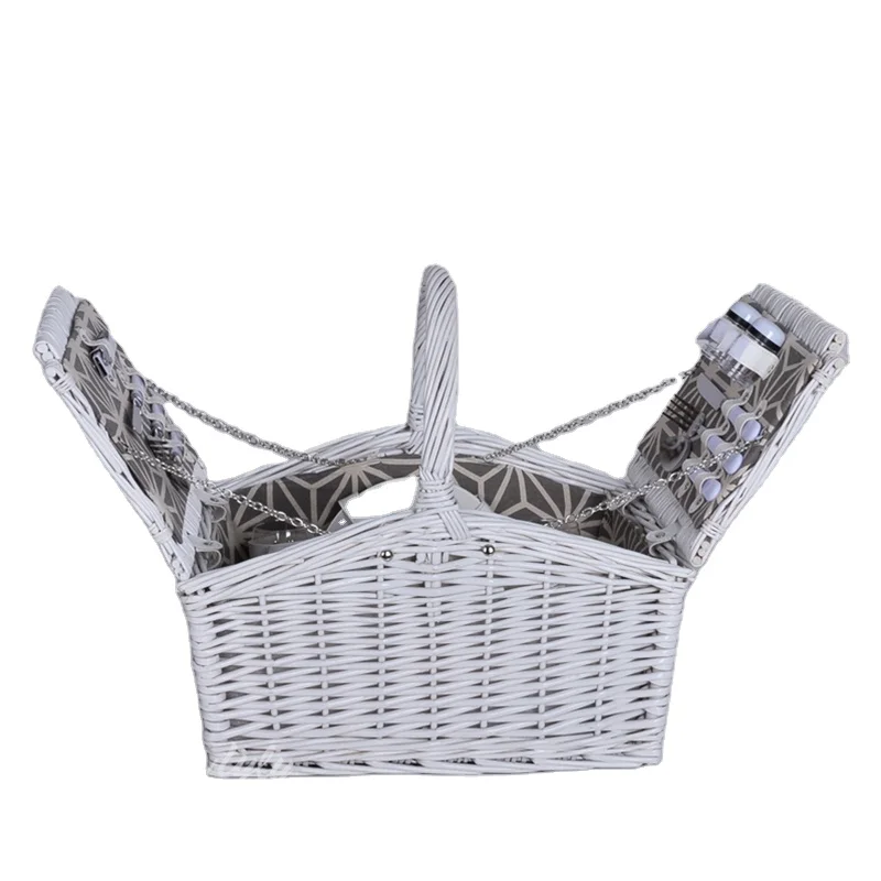 Плетеные вкладыши в стиле народного искусства на заказ, белая Роскошная подарочная корзина для пикника с ручками крышки