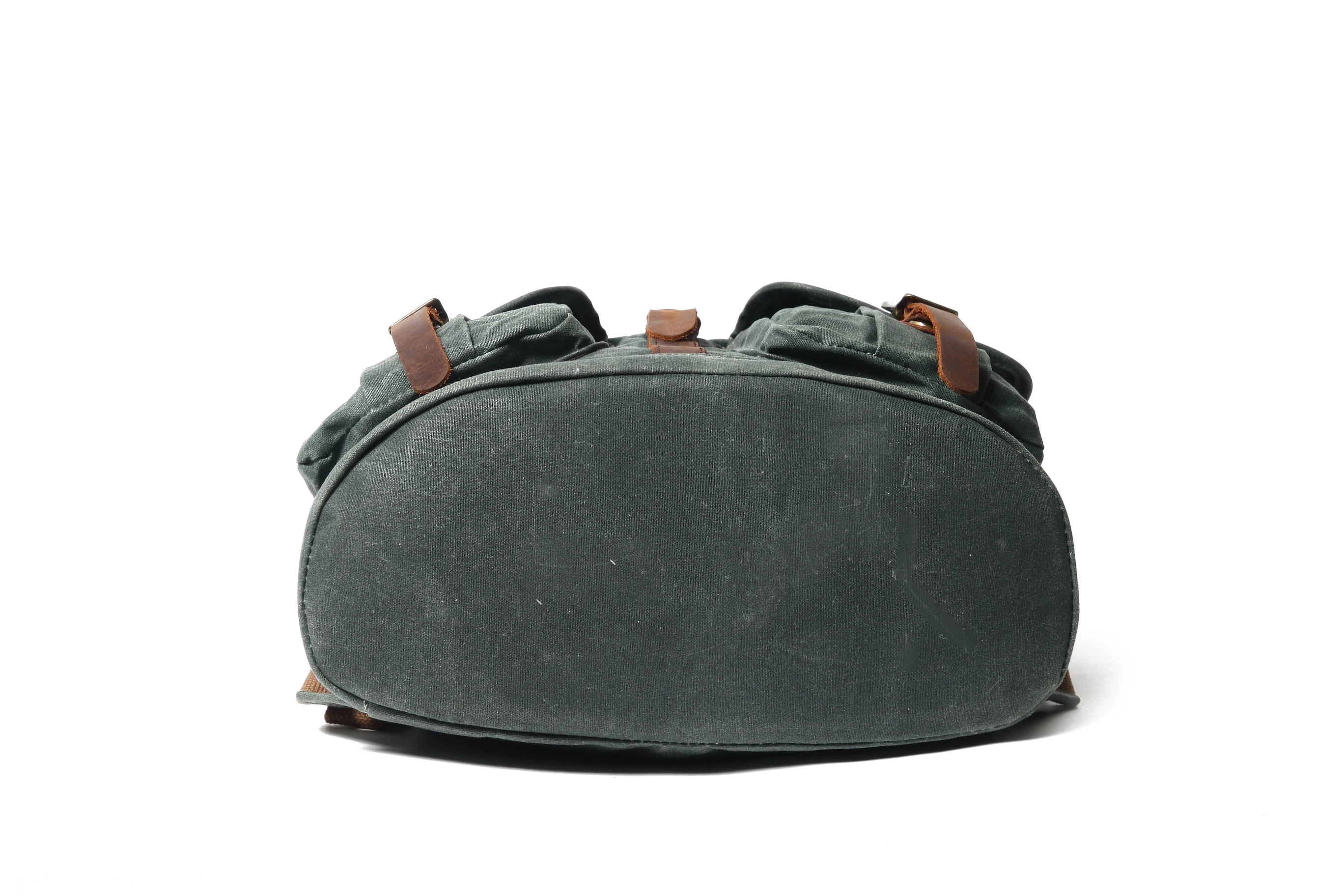 
Heavy waxed canvas crazy horse leather bagpack waterproof laptop drawstring backpack 