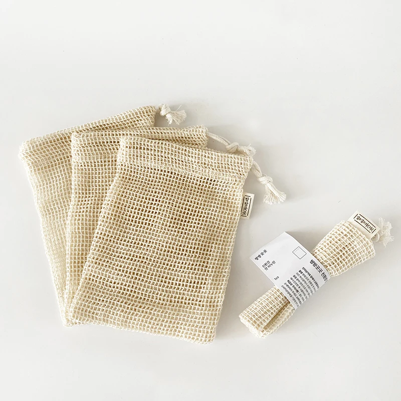 Eco Friendly 4x6inch Natural Cotton Soap Saver Mesh Pouch Net Soap Bags For Bath and Shower
