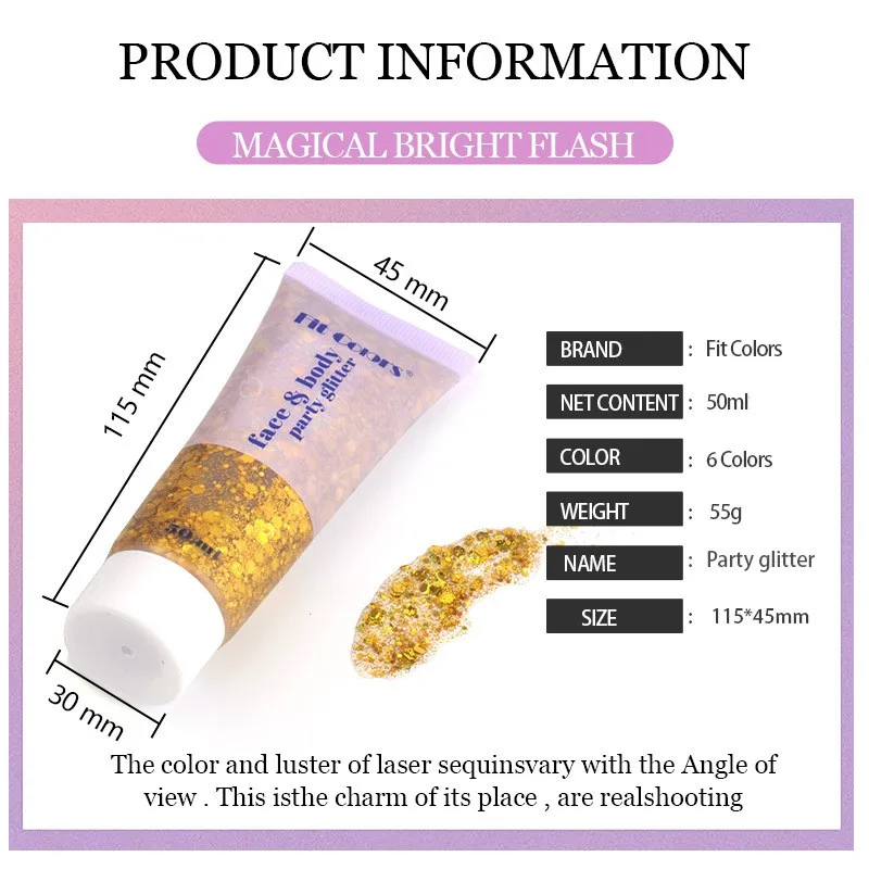 Wholesale Sequin Gel Mermaid Face Body Lips Eye Shadow Colorful Stage Makeup Shiny Party Glitter 50ml