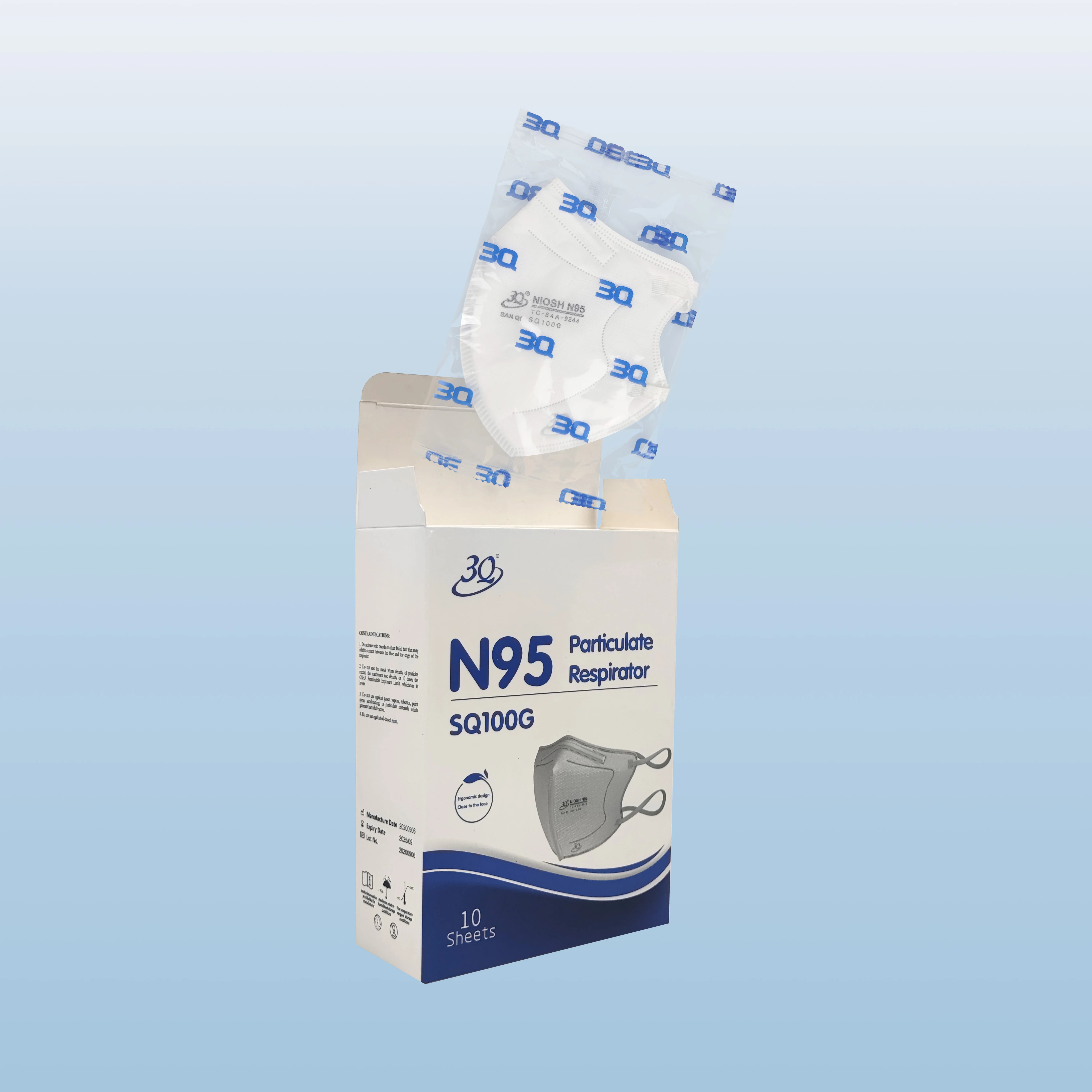 Head Band Adjustable Folded Sanqi 3Q 100G 5 Ply NIOSH Approved Wholesale Price Facemask Disposable N95 Particulate Respirator