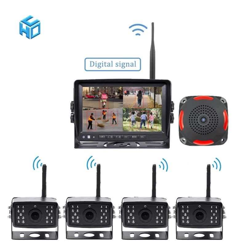 AHD 7' Wireless Blind Spot Radar BSD Alarm DVR Record Split Screen IPS Monitor Wifi IR Camera For Car Truck Bus Vans RV