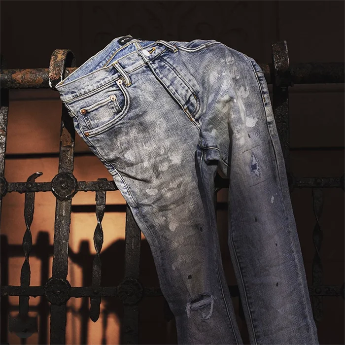 Ripped Skinny Jeans China Factory Custom Wholesale Made High Quality Popular Men Pants Plain Light STREET Jeans