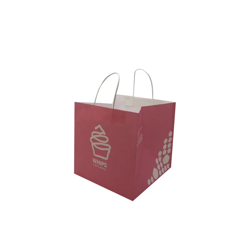 Big Capacity Cake Store Pink Kakft Paper Bags With Twisted Paper Handle Customize Logo Printing Kraft Paper Bag