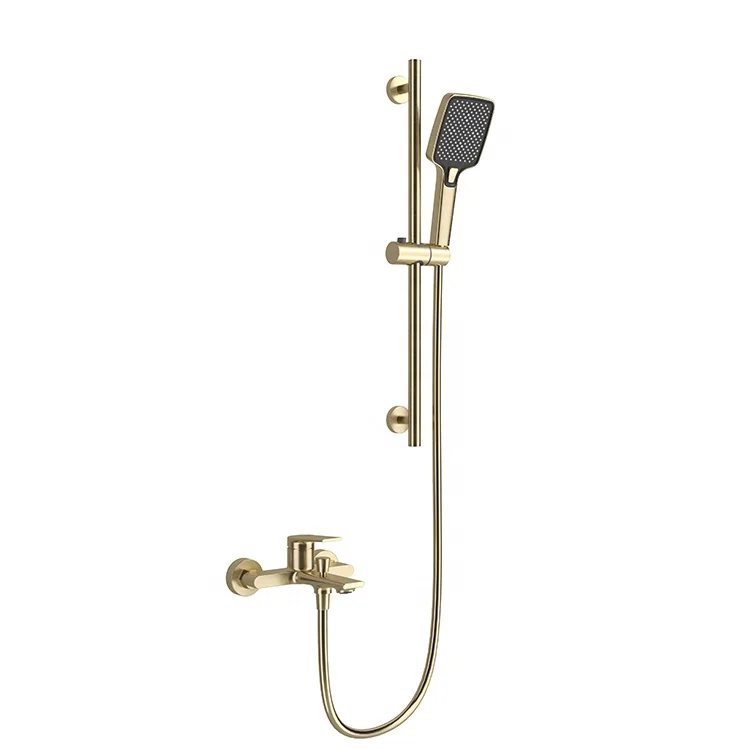 Modern High Quality Brushed Gold Wall Mounted Exposed Bathroom Bathtub Shower Set