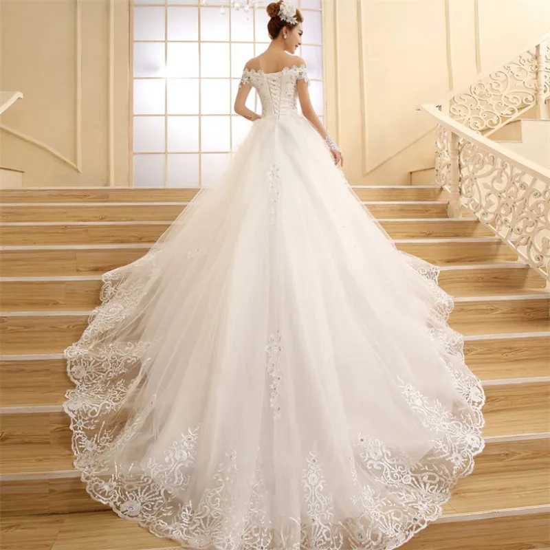 2020 vestidos de novia illusion short sleeves boat neck elegant long train bridal gown wedding dress