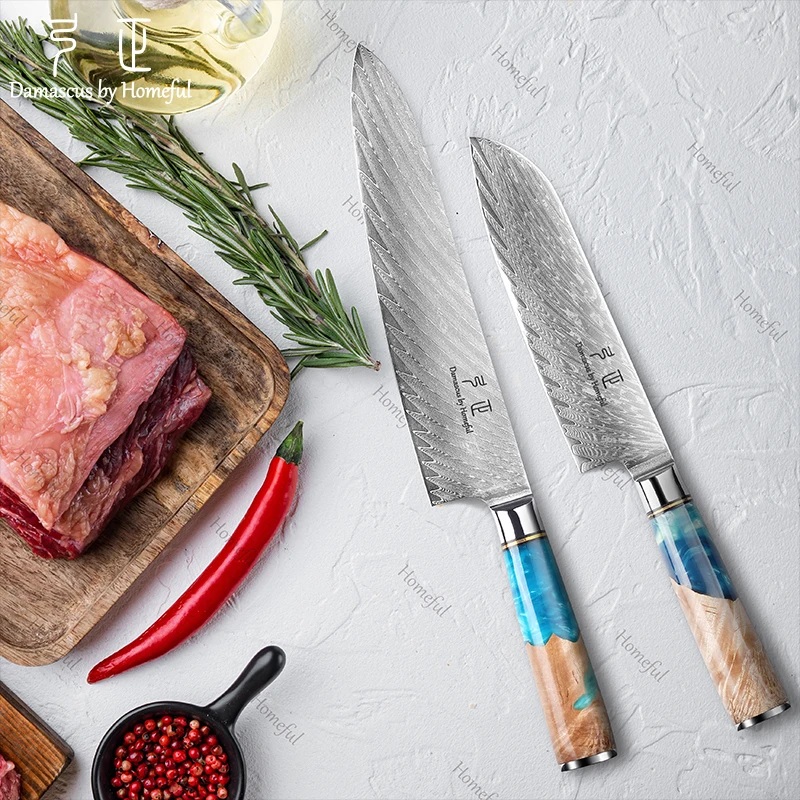 Damascus bread  Kitchen Knife Set Stainless Steel Blades with Stainless Steel Handles Metal Bone Material for Chefs Home Use