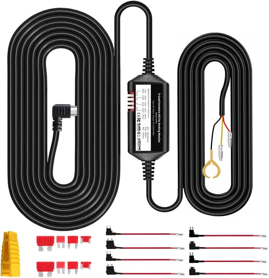 AZDOME JYX04 12V-24V Car Dash Camera Micro Port Hard Wire Kit Fuse for Dashcam Dash Cam power Hardwire Kit