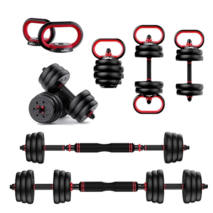 Newest Multifunctional 6 in 1 kettlebell dumbbell barbell set, plastic adjustable dumbbell set home gym, adjustable dumbbell
