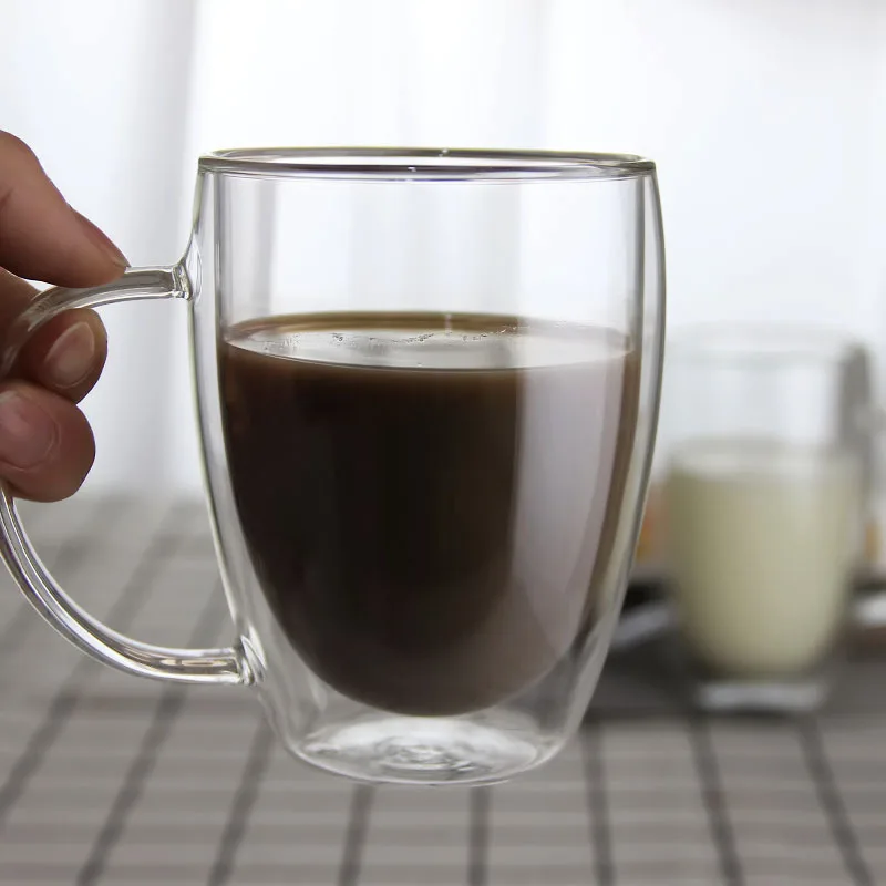 Оптовая продажа термостойкая Высокая Двойная Стенка боросиликатного стекла кофейная чашка с ручкой