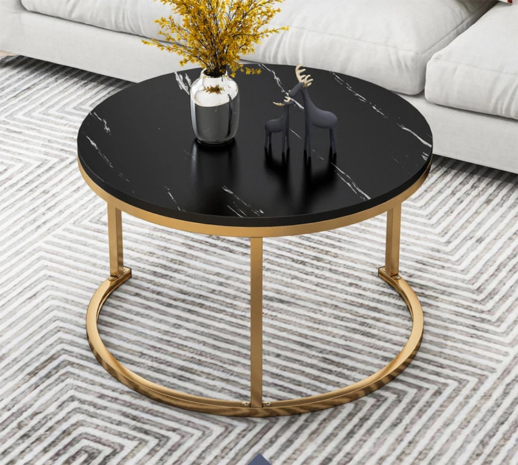 Wholesale Luxury Minimalist Top Marble Texture Wrought Iron Office Home Living Room Furniture Coffee Table for Home