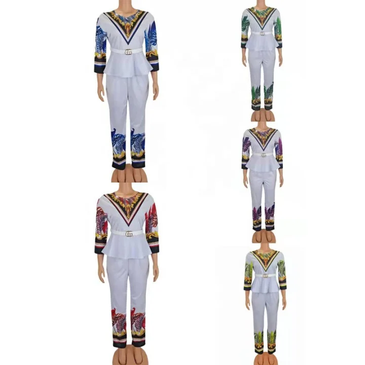 New Trend Ethnic Elements Free Belt Office Fashion Wear Lady Business Elite O-neck Women Suit Sets