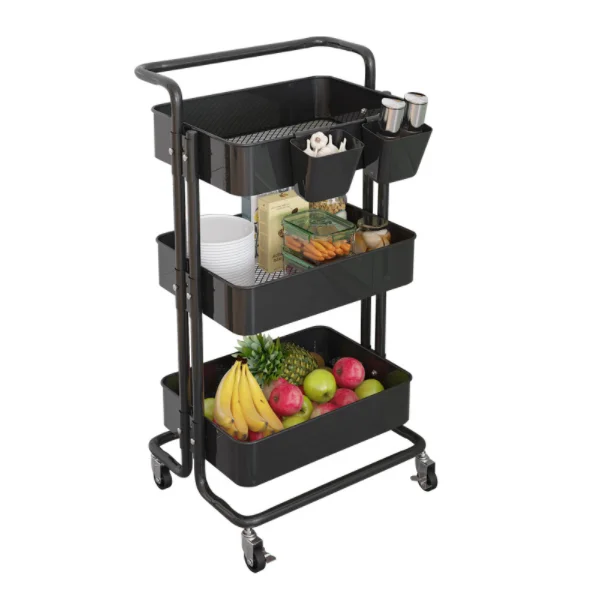 Hot Selling Kitchen Cart Hotel Foldable Three Layers ABS Storage Trolley Cart With Wheels  for Home Library Office