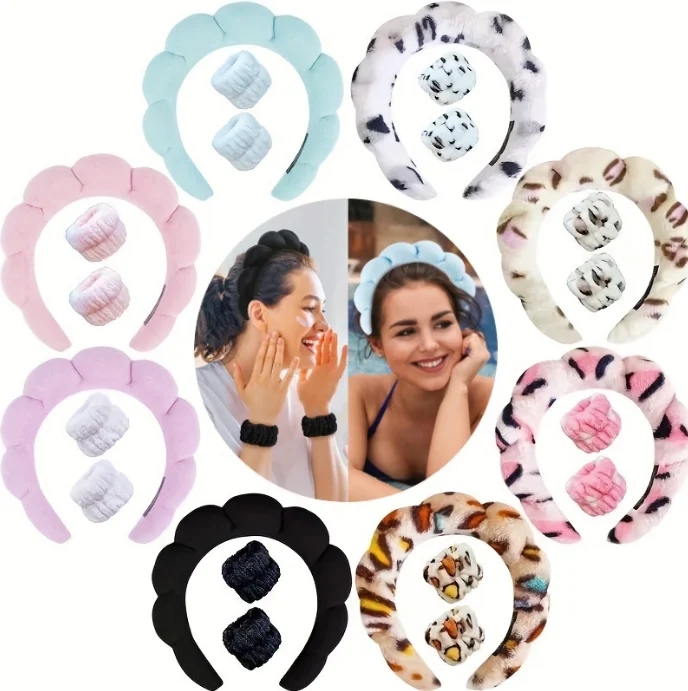 3pcs Spa Sponge Terry Towel Cloth Hair Band Headband Wristband Sets for Washing Face Makeup Headbands For Women Girls
