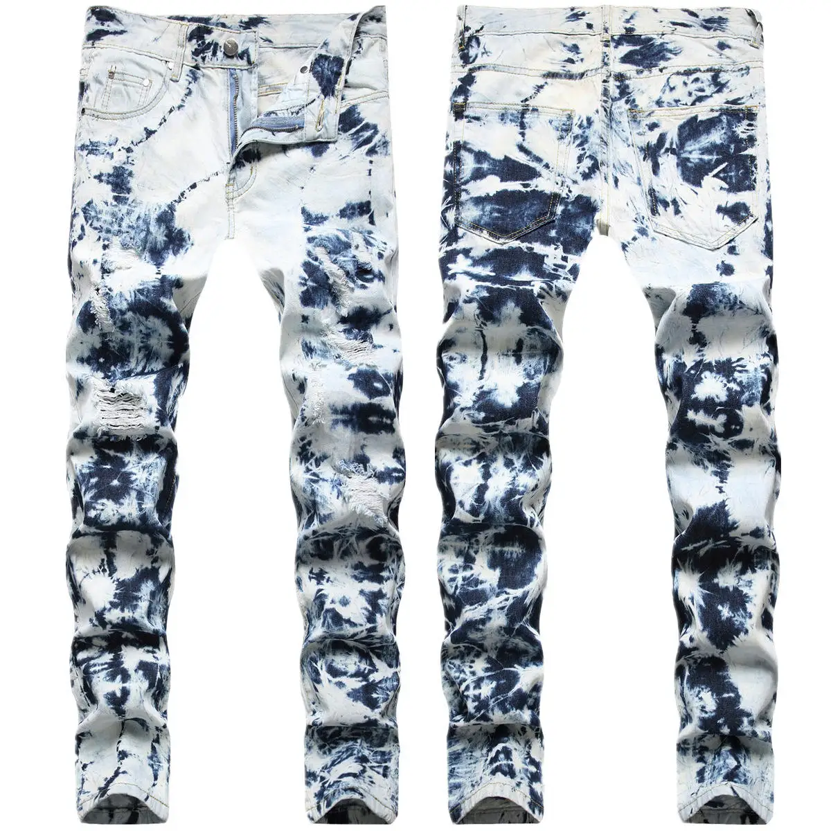 Custom Snowflake Jeans Streetwear Skinny Blue White MensJeans In Bulk Size 32 36 38 Rock Revival Jeans Men