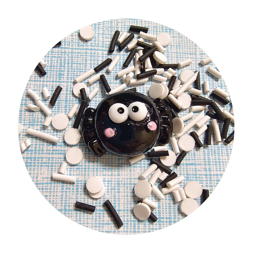 Halloween DIY Slime Fillers Cute Black Spider Face Clay Sprinkles 3D Art Sculpture Black Resin Bead Charms Halloween Packaging