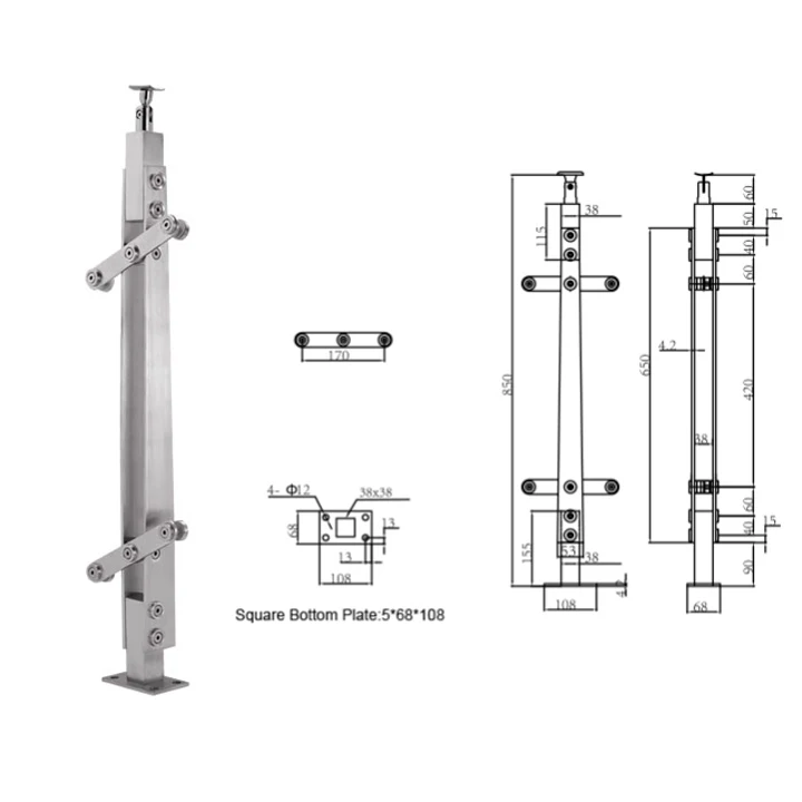 High Quality Stair/Balcony Railing Pillar System Stainless Steel Posts Tempered Glass Railing post