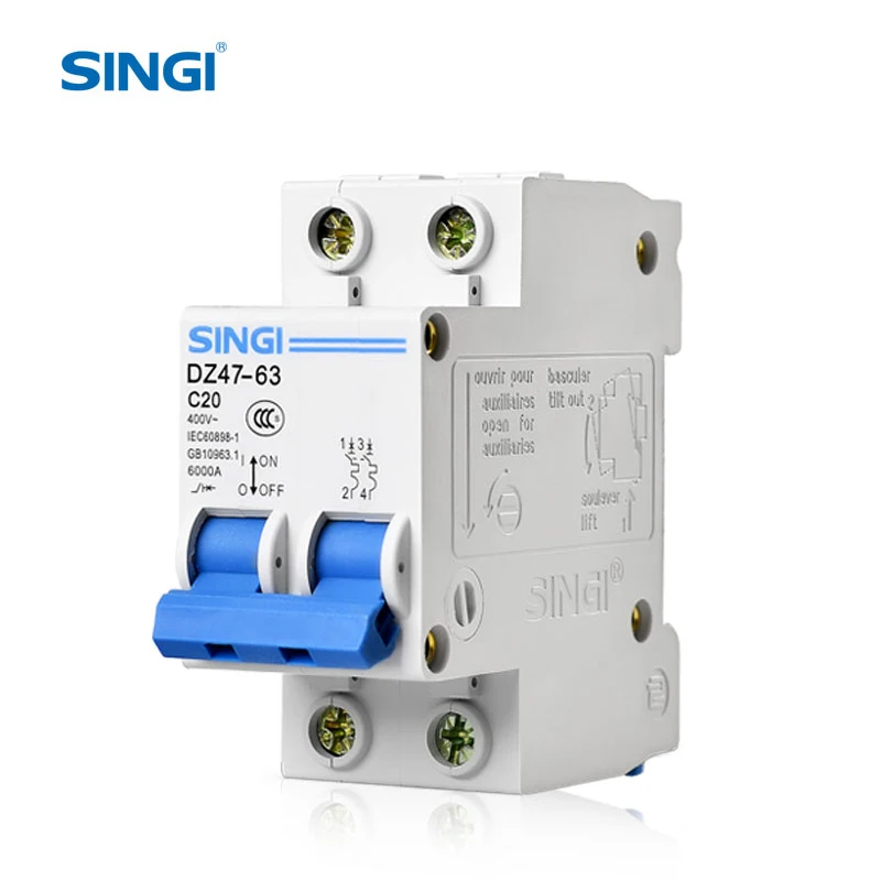 Singi DZ47-63 2P C20 performance heat resistant University mcb miniature circuit breaker electric safety air switch