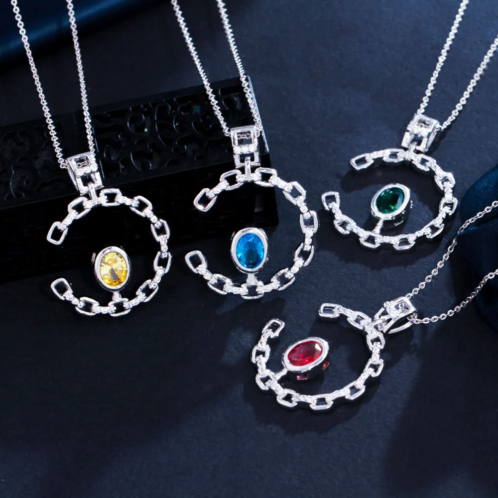 8 Colors Fashion Jewelry Sets Black CZ Crystal Half Round Circle Moon Cuban Chain Link Women Earrings and Necklace Memorial Day