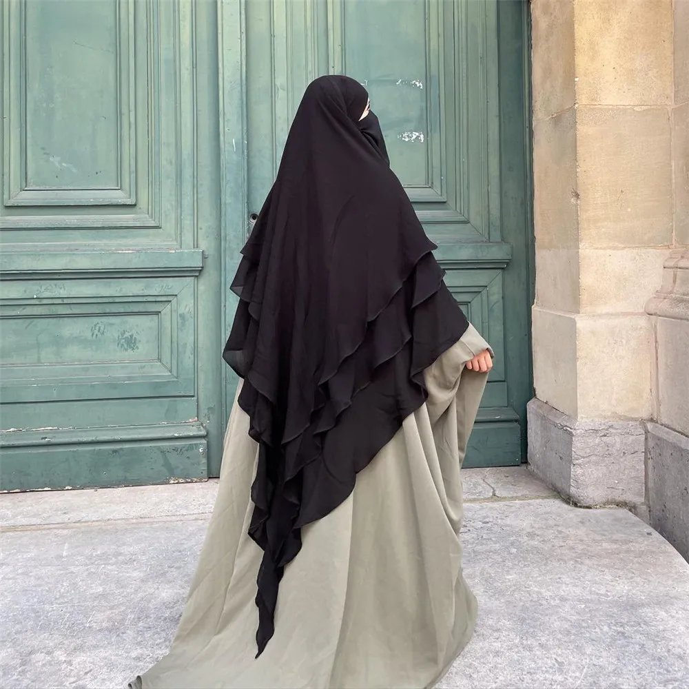 RTS 2022 Three Layers Chiffon Long Khimar Hijab Instant Niqab in islam Jilbab Traditional Muslim Clothing for Muslim Women