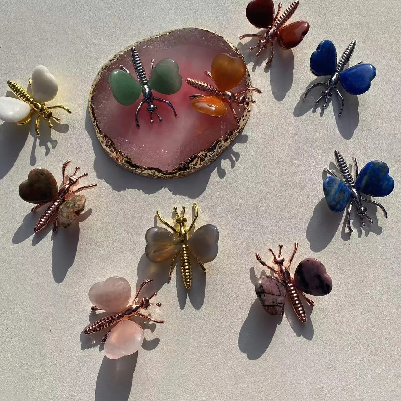 1.5 inch Natural Healing Gemstone Crystal Heart Butterfly Model Carving Crafts Crystal Butterfly For Home Decoration