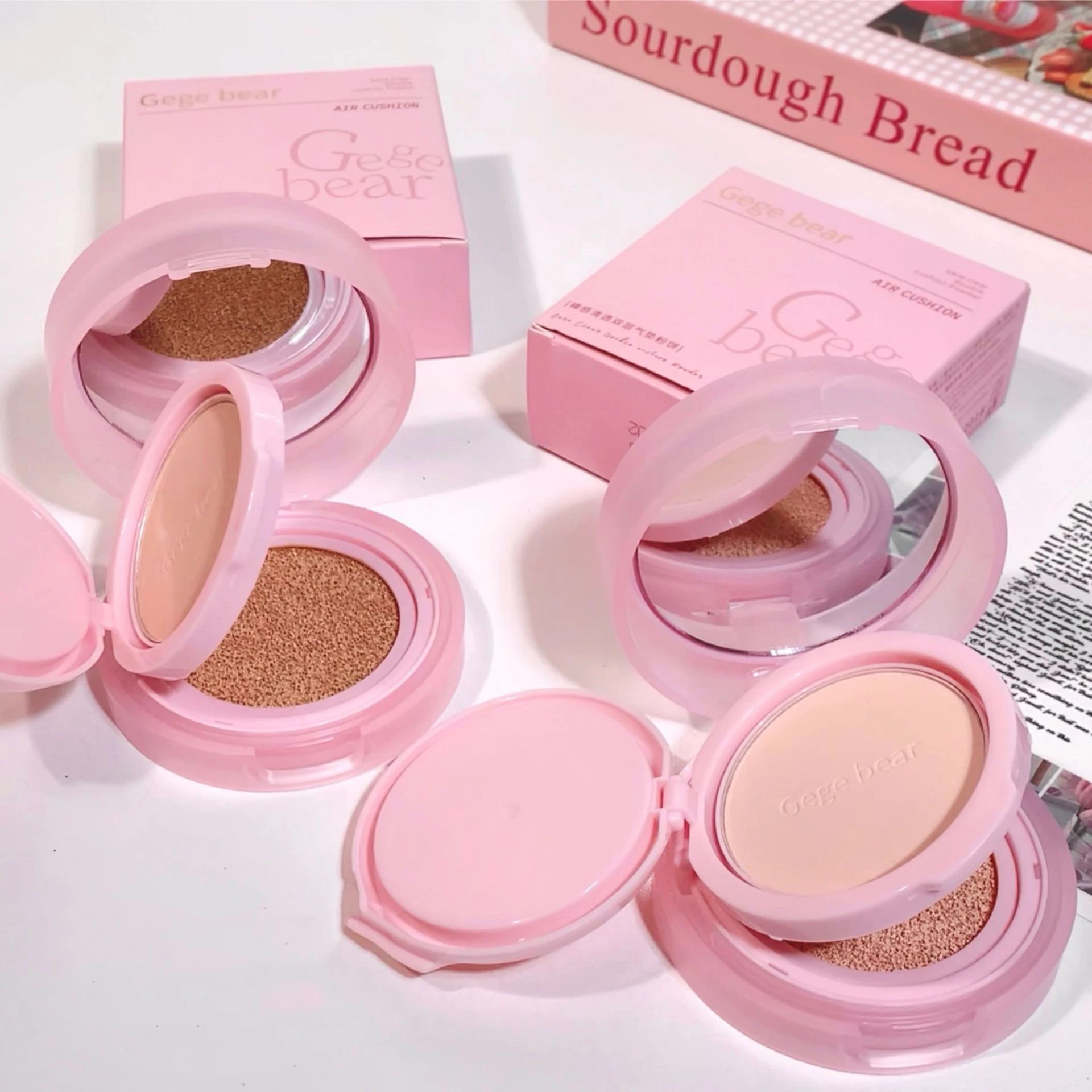 Gege Bear Brightening Skin Tone natural Lasting finishing Powder Pressed Setting Powder 2-in-1 Pressed Powder Air Cushion